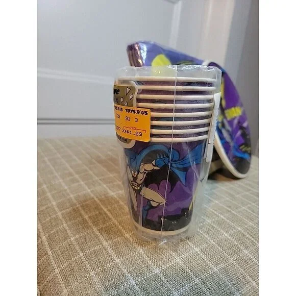 Rare Vintage 1989 BATMAN DC Comics Birthday Plates Sealed FULL SET! Cups & Napki - Picture 2 of 6